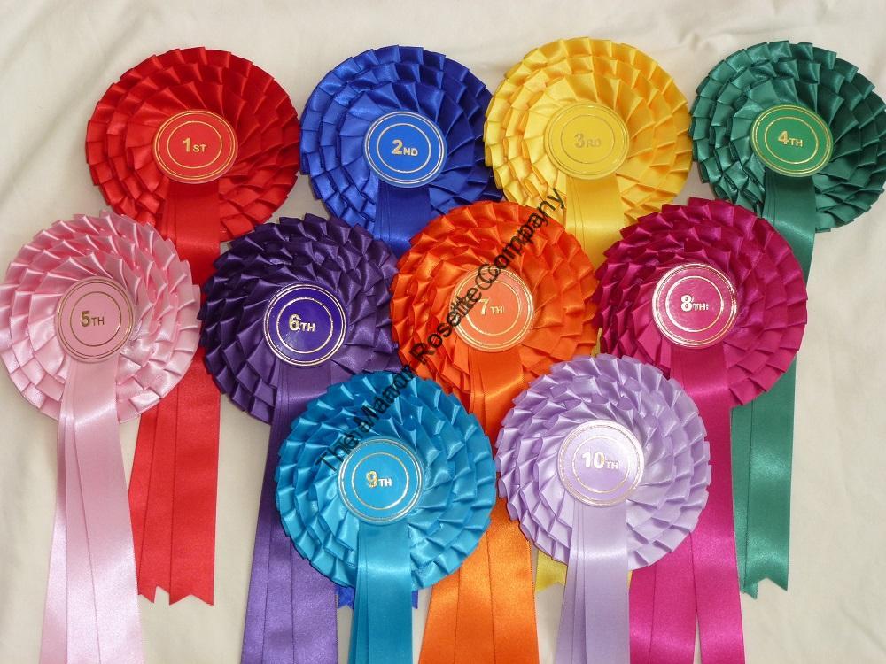3 Tier Horse or Dog Show Rosettes WITH TAIL PRINT OF YOUR CHOICE 1st to 6th 